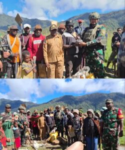 Satgas Pamtas RI-PNG Yonif 4 Marinir Salurkan Sembako dan Hewan Ternak bagi Masyarakat Paniai Barat