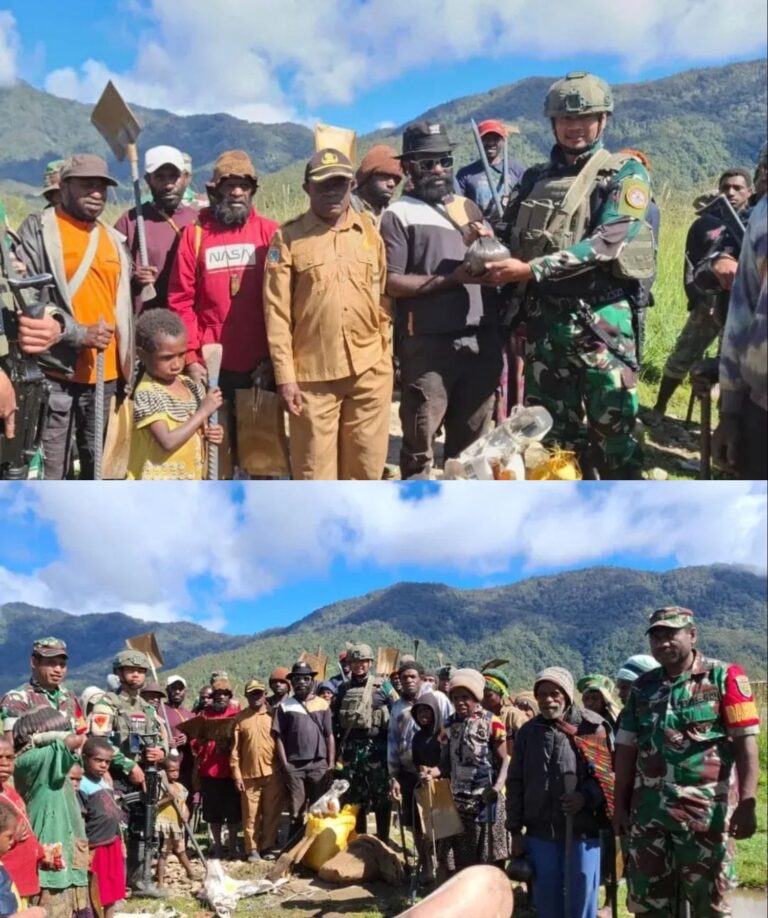 Satgas Pamtas RI-PNG Yonif 4 Marinir Salurkan Sembako dan Hewan Ternak bagi Masyarakat Paniai Barat
